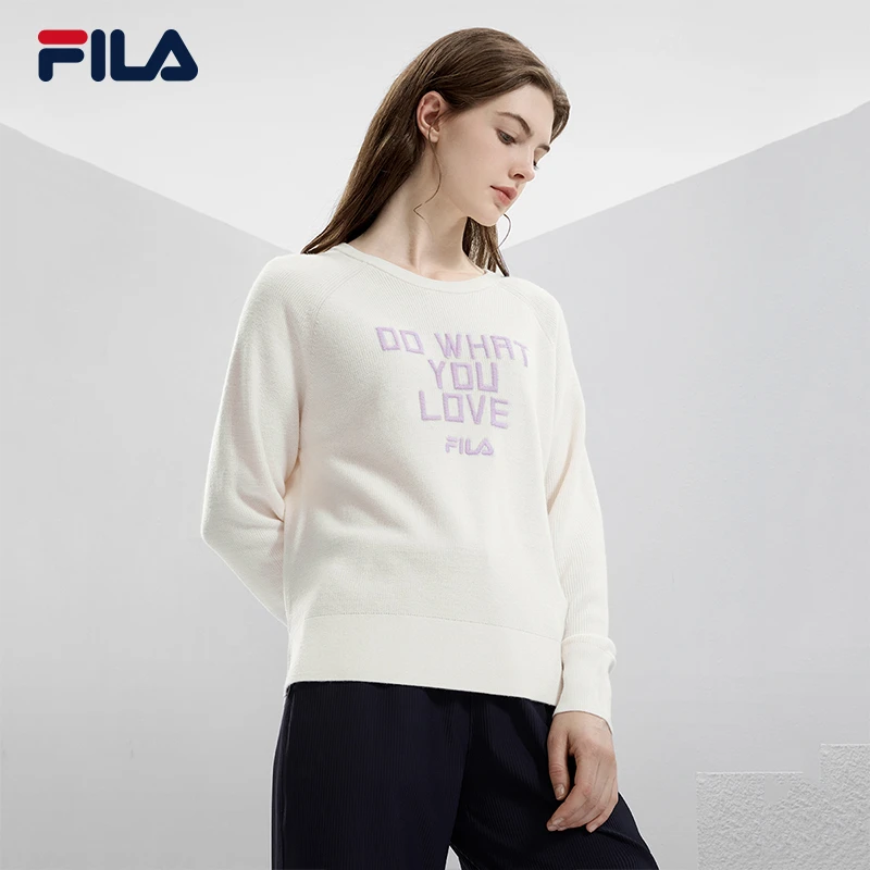 Fila/斐乐女冰淇淋色卫衣23秋亲肤休闲字母套头编织衫F11W331409