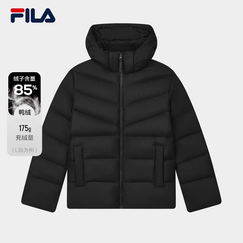 FILA 斐乐官方羽绒服2024冬季新款时尚休闲通勤拼色连帽外套