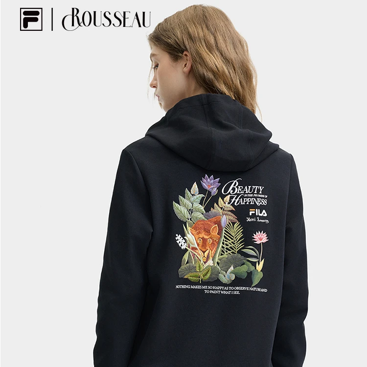 FILA x 卢梭斐乐官方女子连帽卫衣2024秋款刺绣休闲长袖上衣