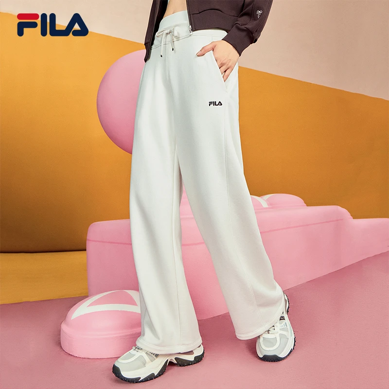 FILA斐乐官方女士针织长裤2024秋季款时尚简约休闲宽松阔腿裤