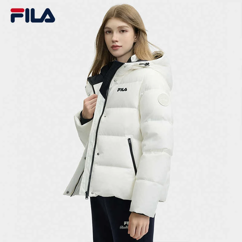 FILA 斐乐官方女士羽绒服2024冬季新款时尚休闲简约基础连帽外套