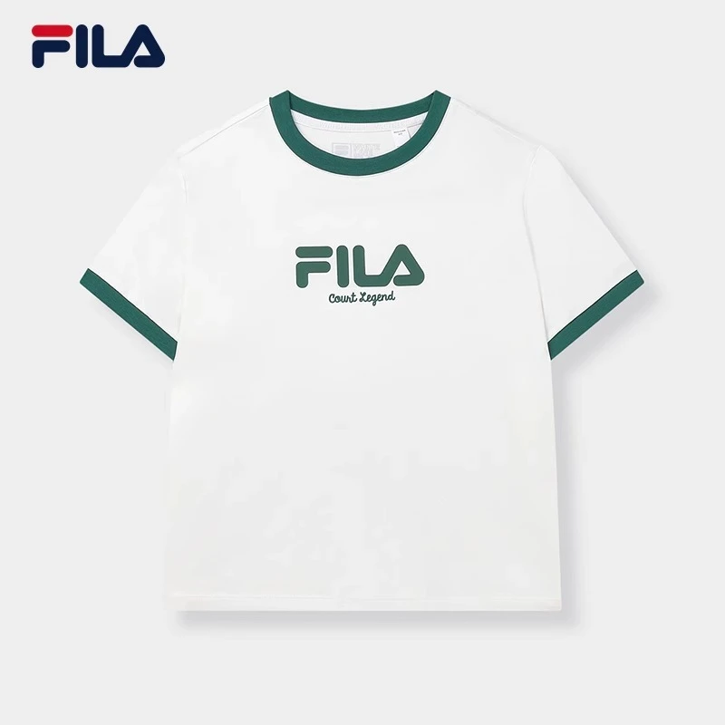 FILA斐乐女子短袖T恤夏季运动时尚休闲撞色螺纹上衣