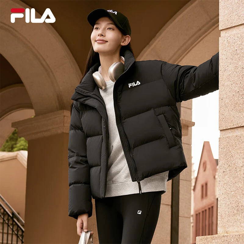 FILA斐乐女士羽绒服2024冬季款休闲短款保暖立领蓬松外套
