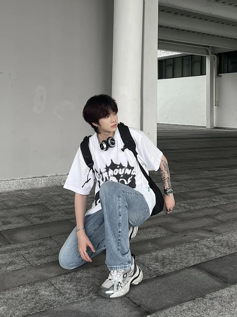 MELANIN黑色素|重磅纯棉多重人影男女同款t恤美式复古短袖上衣