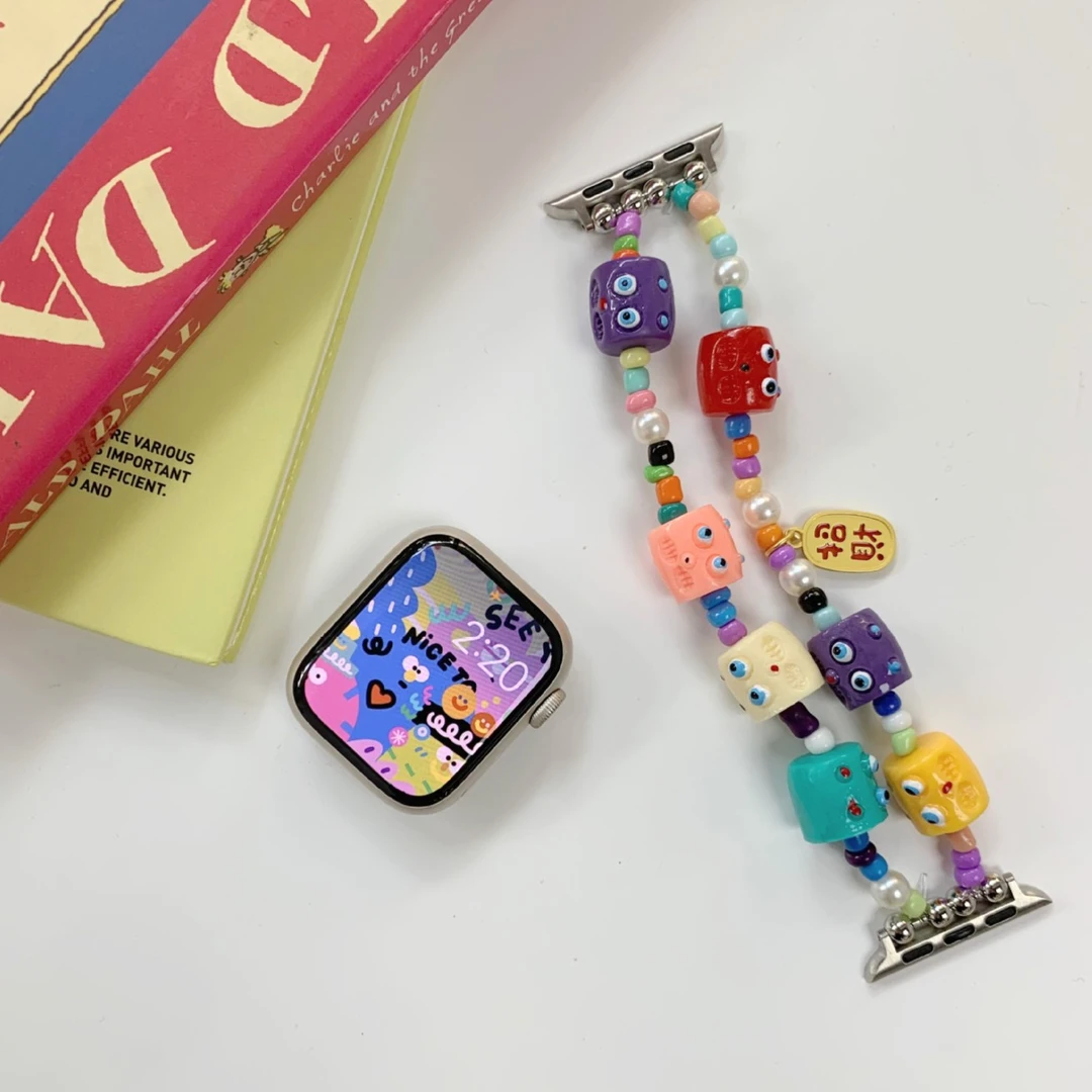 适用手表表带iwatch8彩色小怪兽多巴胺watch7手表带