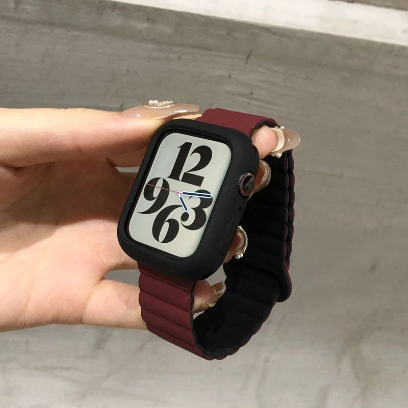 适用watch8手表 iwatch7654简约休闲SE硅胶磁吸男女表带