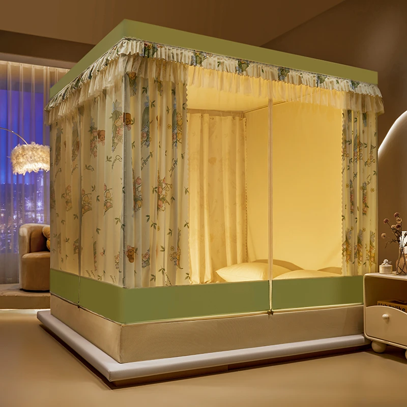 家用遮光蚊帐床幔帘一体式防尘顶双层坐床防摔卧室防蚊加厚全封闭