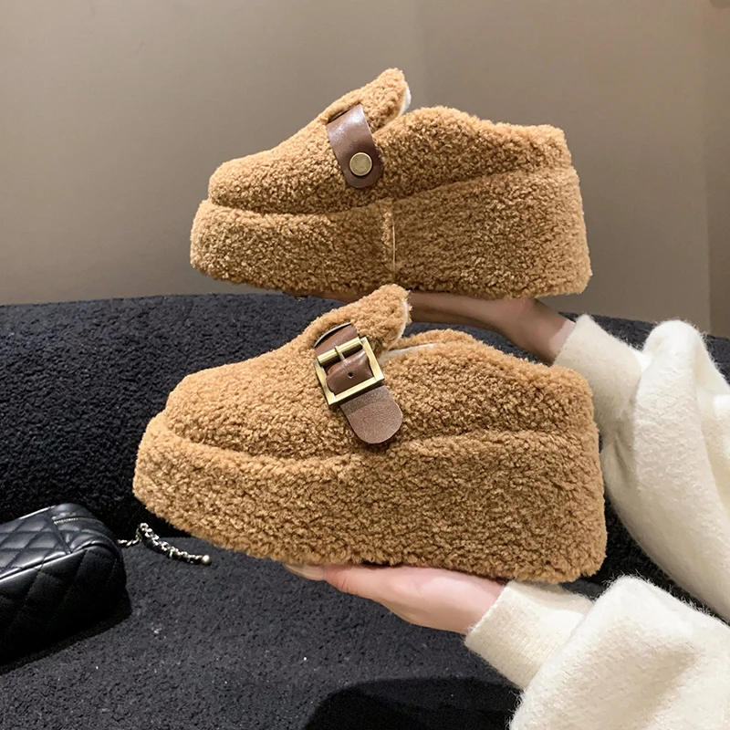 8厘米厚底毛毛拖鞋女外穿2024秋冬季新款高跟坡跟增高包头半拖鞋