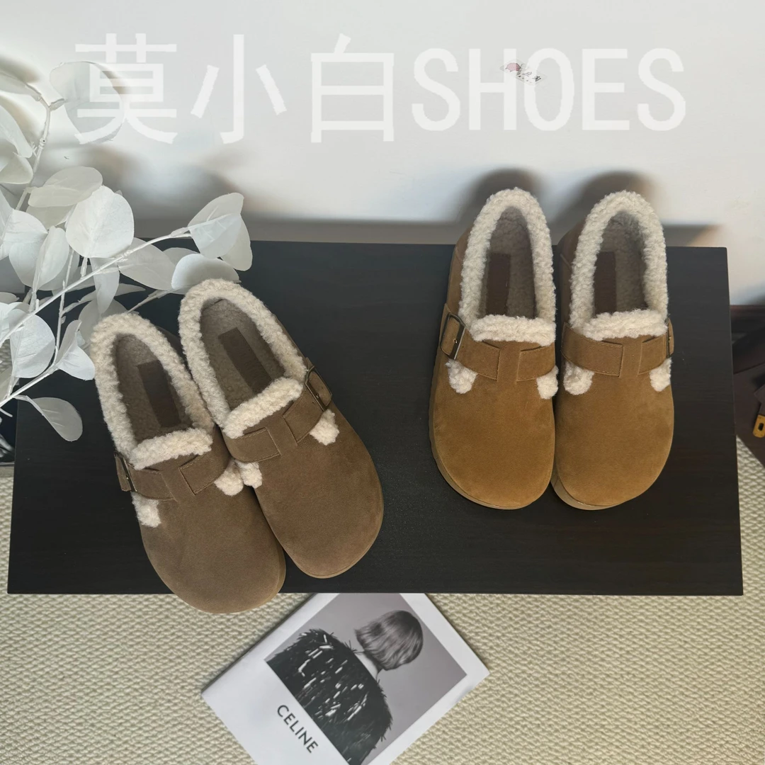 【莫小白】厚底加绒勃肯鞋秋冬季豆豆鞋雪地靴棉鞋女鞋子外穿毛毛鞋