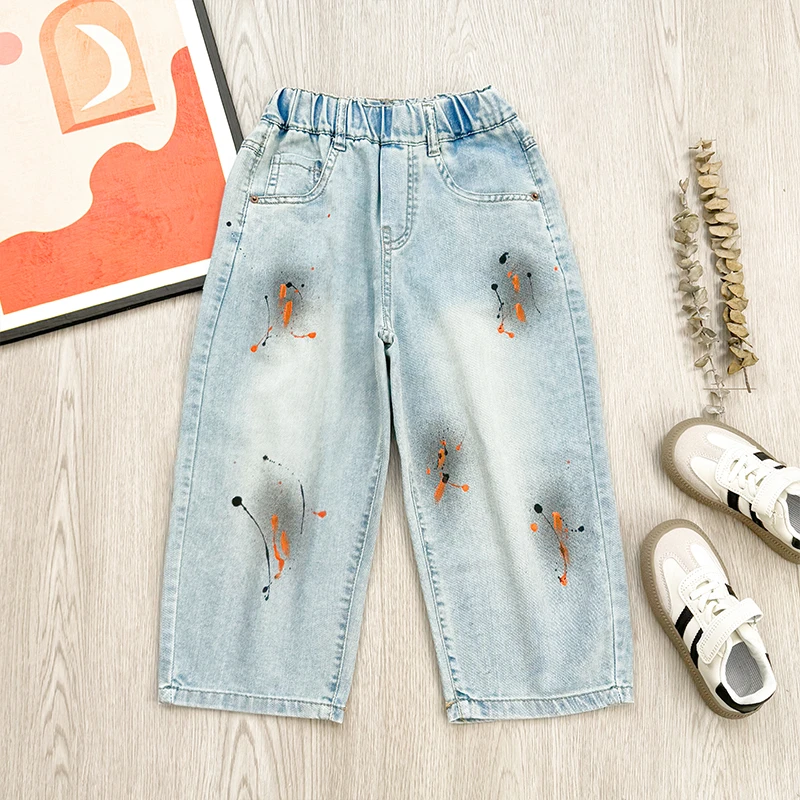 2024夏季新款百搭时尚儿童印花牛仔裤-KZ012