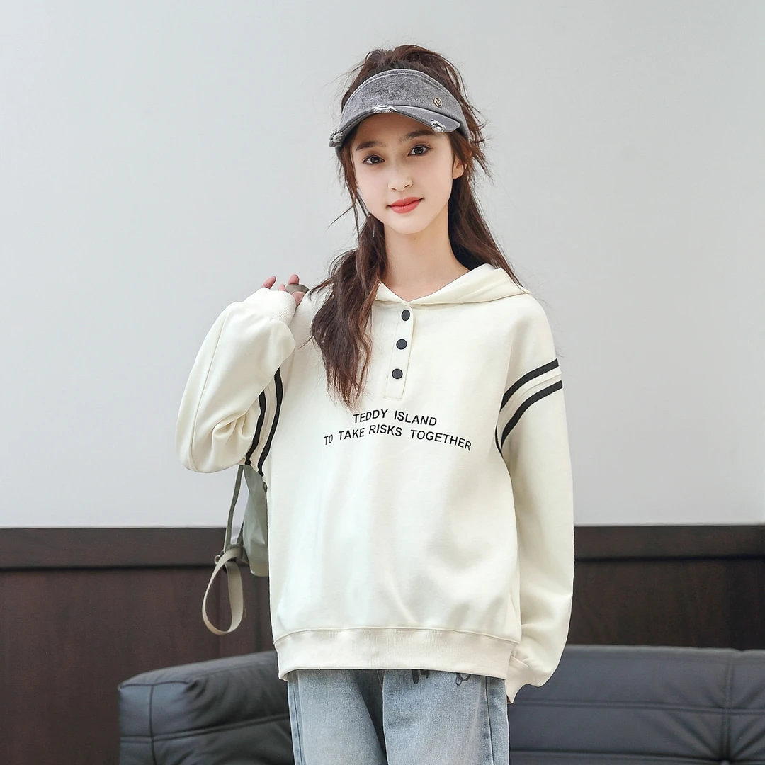 【24807】春秋中大童洋气韩版儿童百搭运动休闲风长袖连帽卫衣