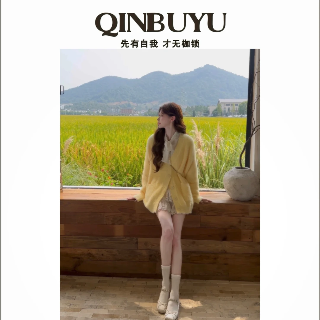 【云上彩绘】121高级毛衣外套水貂绒长袖秋季百搭短款韩版宽松时尚