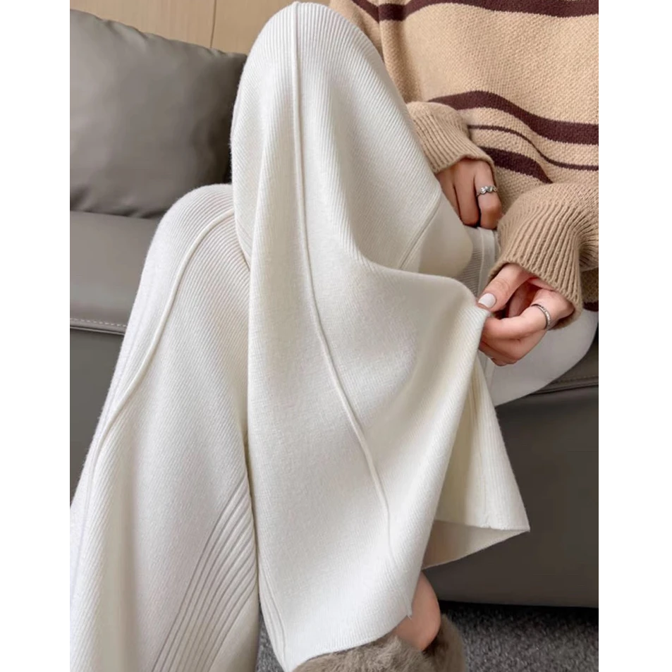 8031加厚软糯针织裤子女秋冬保暖高腰显瘦垂感直筒休闲拖地阔腿裤