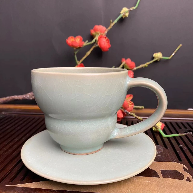 汝窑全手工复古大口杯家用绿色主人杯葫芦杯