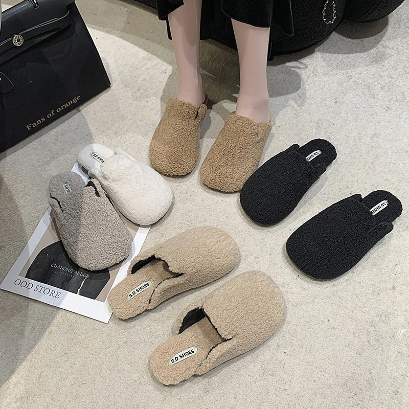 包头拖棉鞋女家居用新款加厚绒秋冬室内外保暖小清新毛毛半拖鞋女