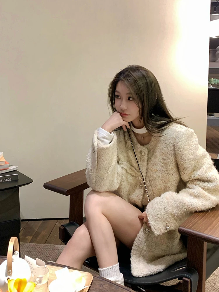 一忘皆空/苏黎世圣诞节’绵羊毛小香风外套女早秋烟花扣中长款上衣
