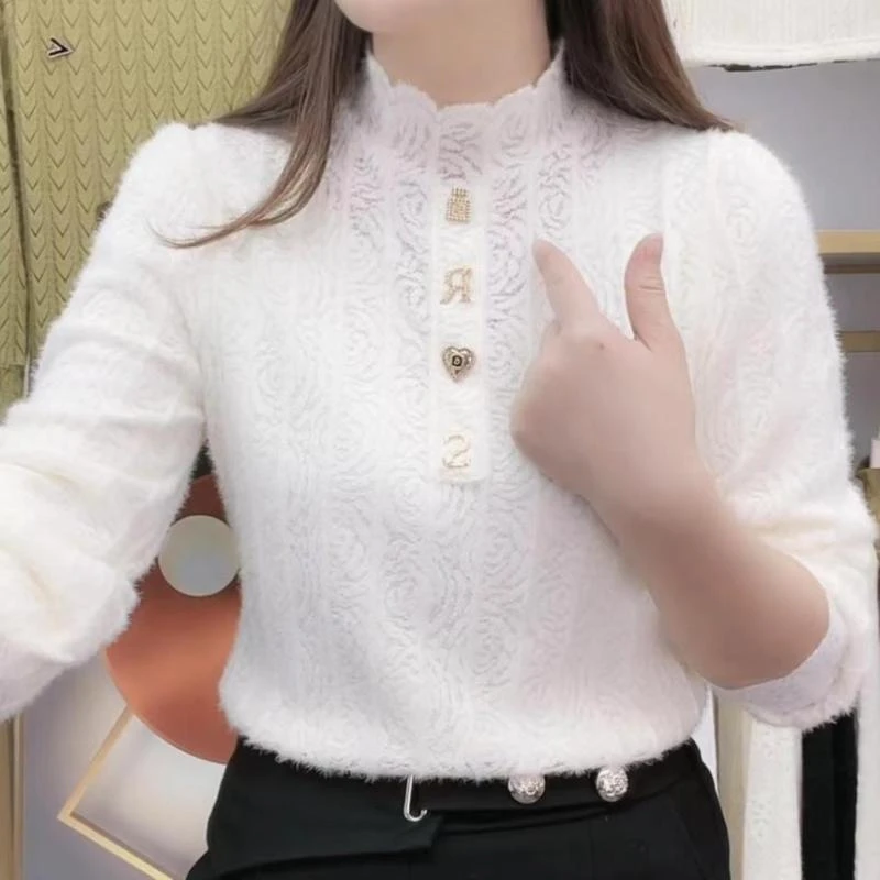 打底衫女款爆款2025新款独特漂亮小衫加绒蕾丝内搭洋气上档次上衣