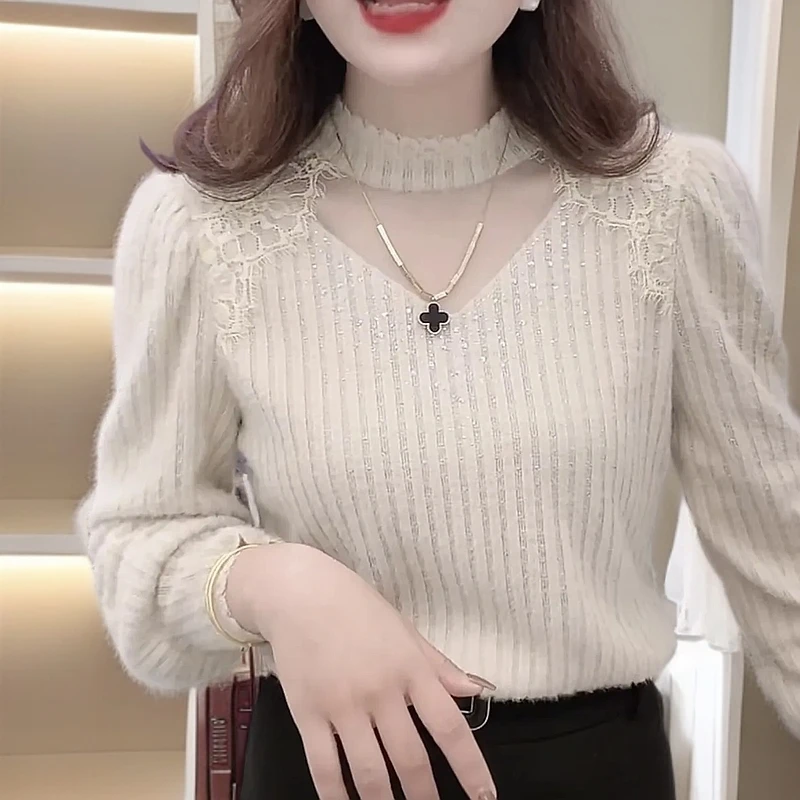 2025秋冬加绒保暖打底衫蕾丝修身型长袖时尚修身洋气百搭显瘦上衣
