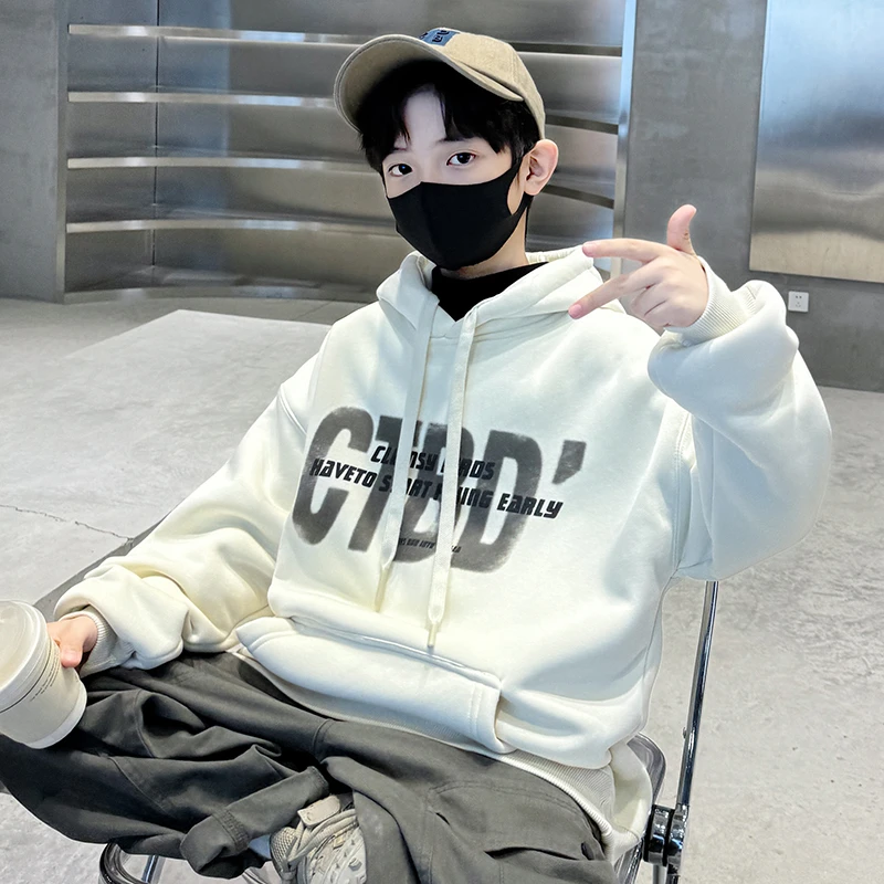 儿童装男童卫衣秋冬款宽松洋气中大童冬季2025新款加绒上衣休闲潮