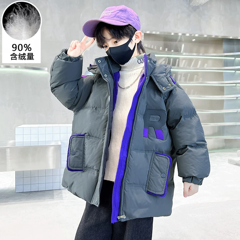 男童羽绒服2023冬季新款童装中大童儿童加厚保暖外套中长款冬装潮