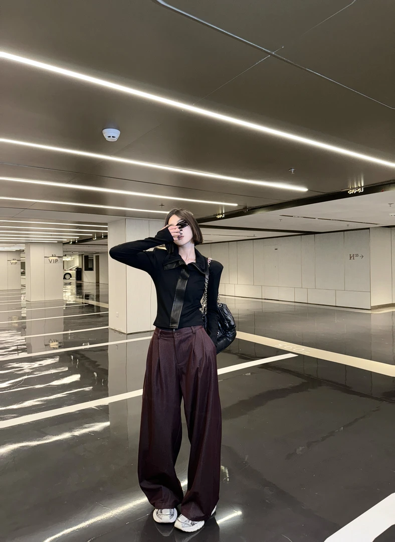 邓蕾婷【立竿见影】秋冬高腰垂感阔腿裤新款宽松休闲显瘦拖地直筒裤