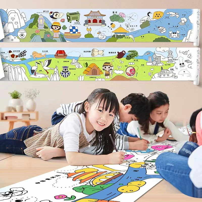 儿童超长涂鸦画卷涂色画画本水彩填色绘画纸马克笔-030