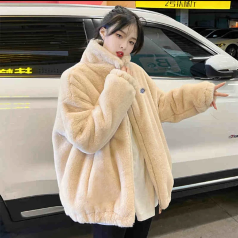 2024新款宽松仿兔毛棉衣加厚毛毛外套毛绒绒外套女冬款保暖棉服