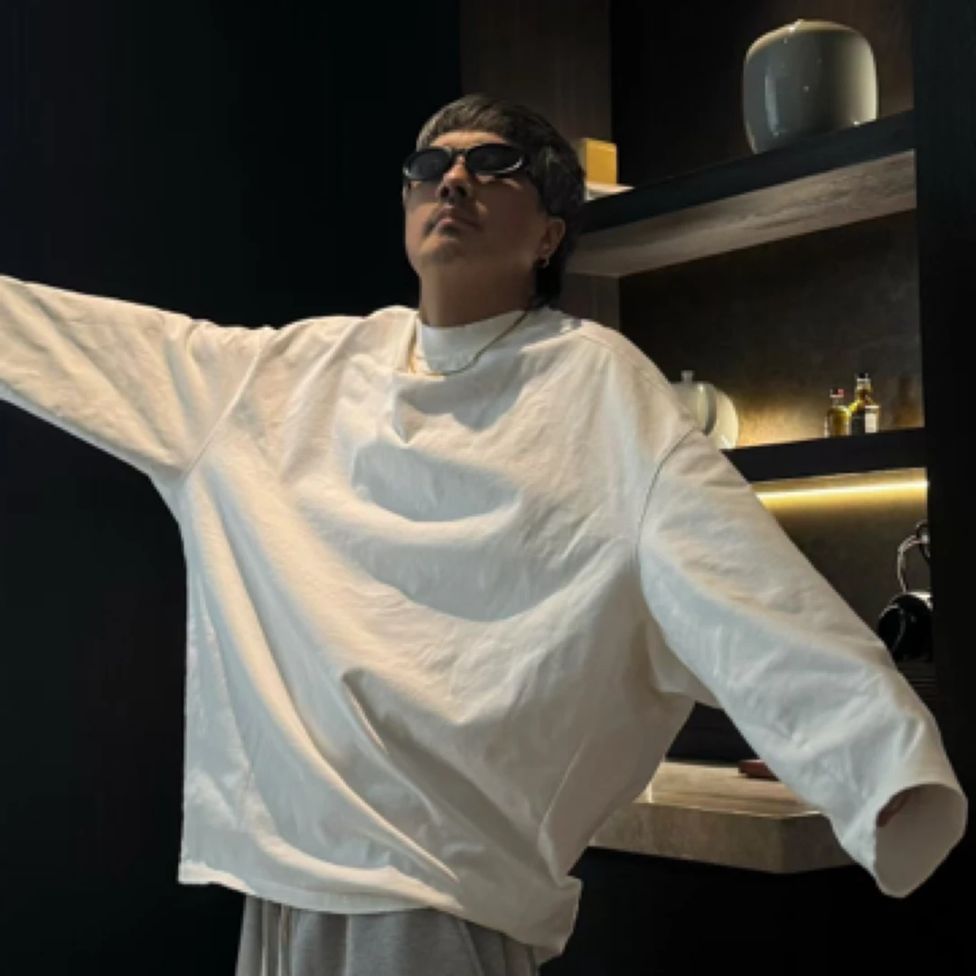 【高版本男士廓形长袖T恤】简约款秋冬廓形上衣黑白纯色打底衫男