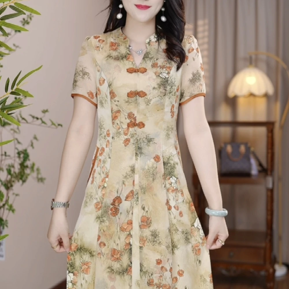 2024新款时尚优雅显气质修身显瘦自然收腰短袖连衣裙