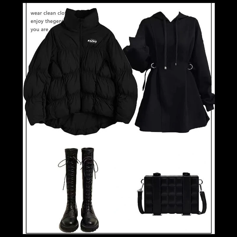 秋冬女2023新款高级感穿搭保暖棉服外套显瘦内搭长袖连衣裙两件套