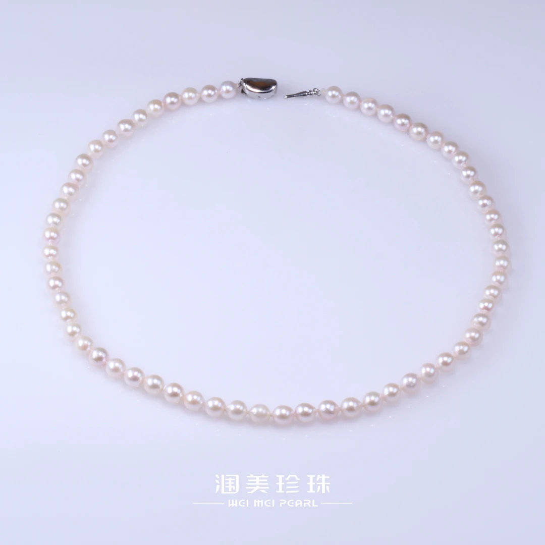 海水珍珠-海水Akoya樱花粉满珠链6-7mm 百搭 经典 气质 简约 仙女