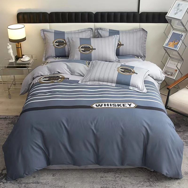 全棉大版印花四件套轻奢四季款简约斜纹棉亲肤纯棉套件美式情调