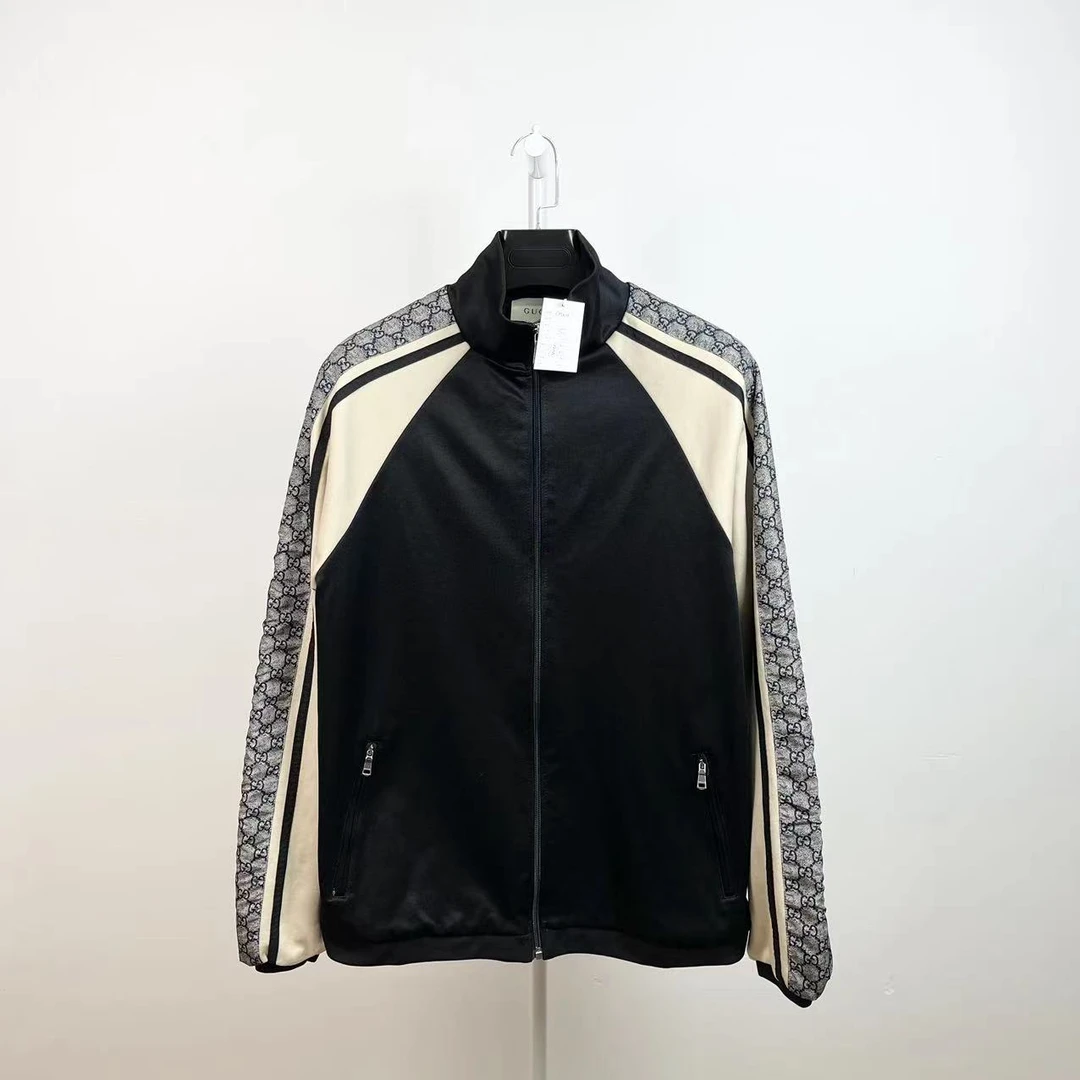 99新 GUCCI/古驰 /经典黑白蛇纹侧边Logo休闲拉链外套夹克/S码