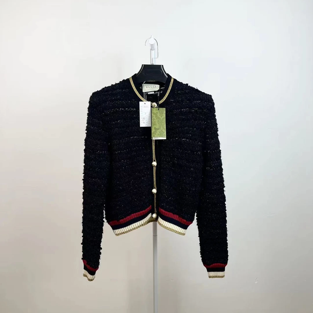 GUCCI/古驰/全新/珍珠logo黑色 针织 毛衣开衫/S码