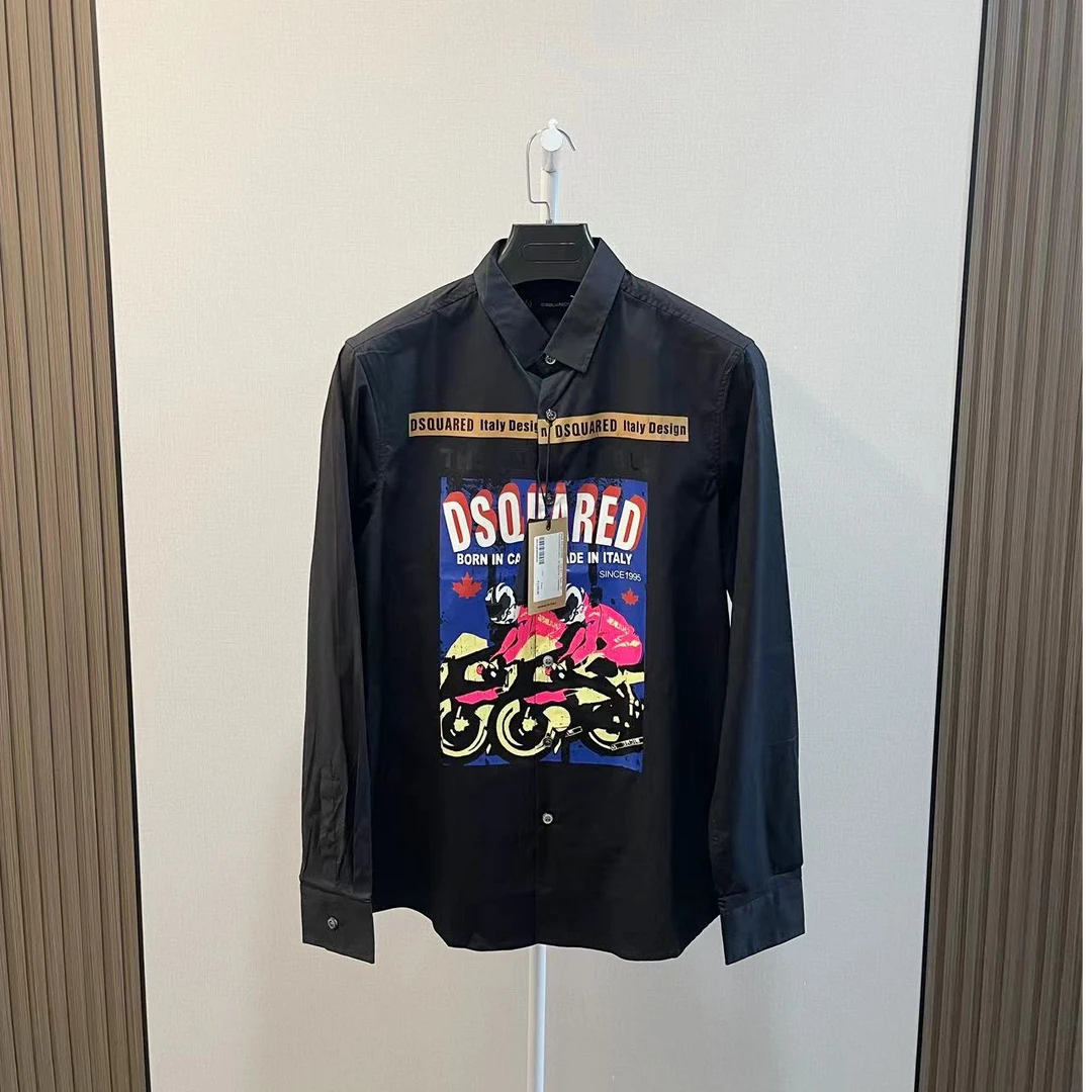 全新未使用 /Dsquared2/摩托字母Logo黑色长袖衬衫/46,48,50,52
