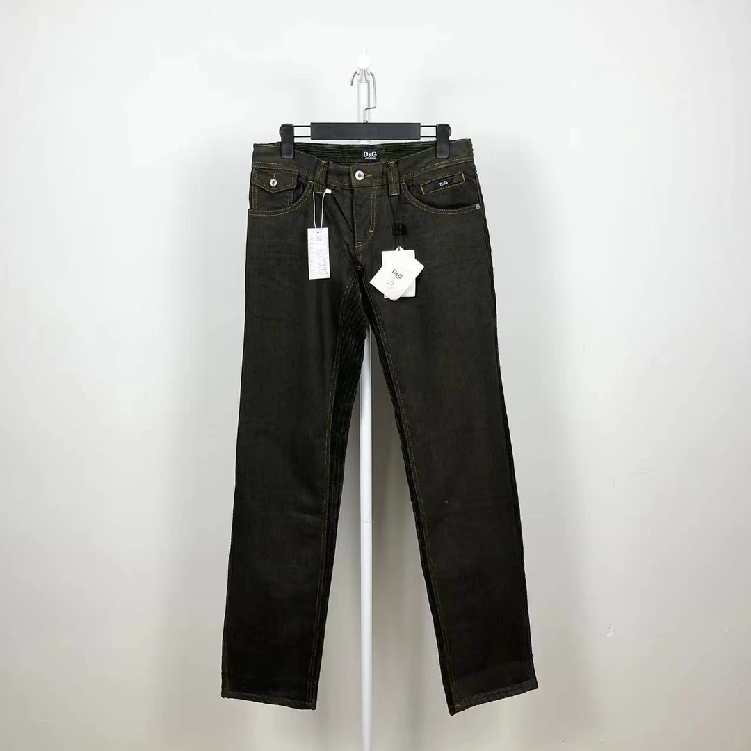 全新未使用  /DG/橄榄绿丝绒拼接休闲裤牛仔裤/尺码29