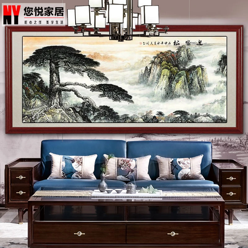 黄山迎客松山水画国画客厅办公室挂画卧室玄关大厅接待室挂画壁画