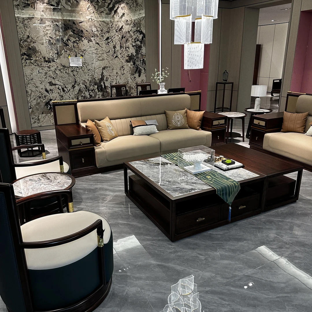 辰艺乌金木新中式实木家具成套别墅禅意简约客厅古典酒店会所