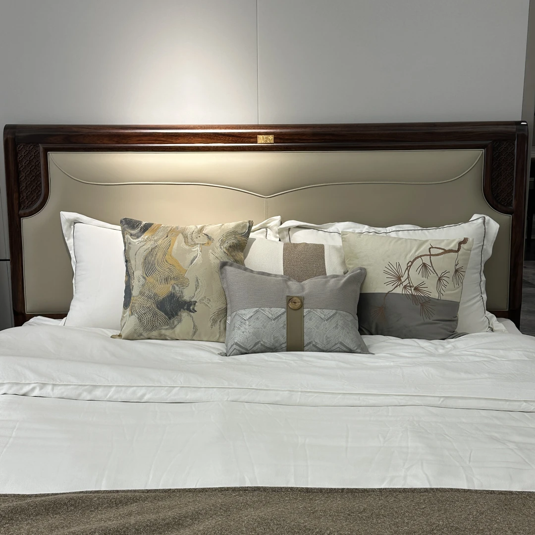 辰艺新中式乌金木实木软包实木床美式轻奢客厅简约禅意古典主卧