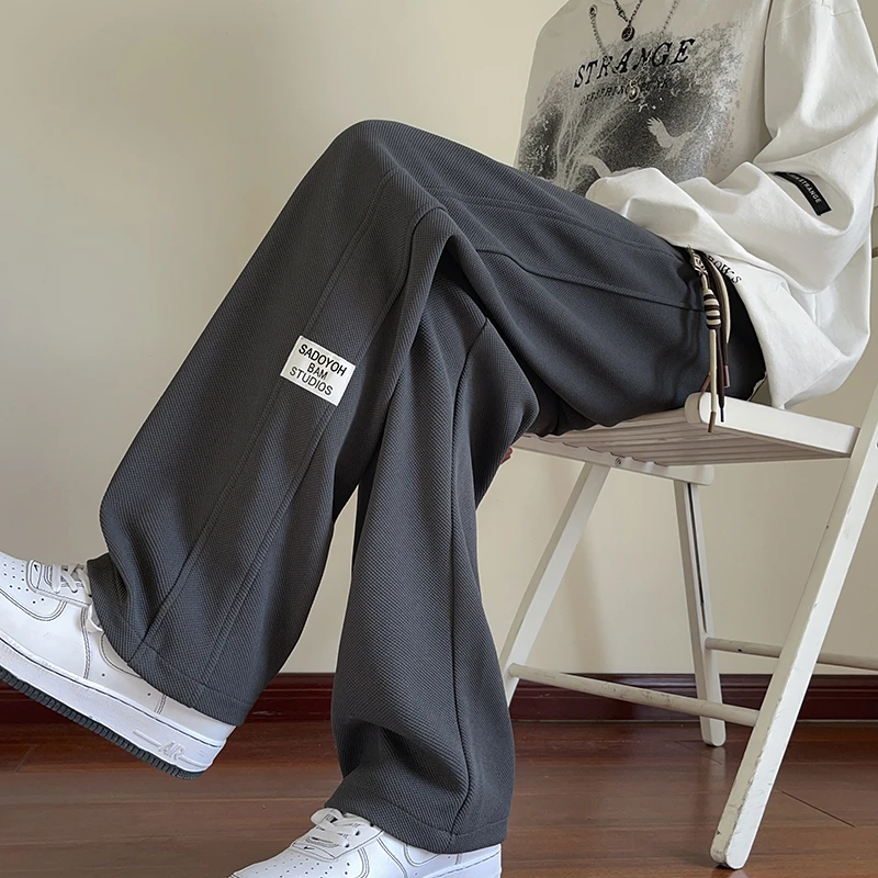 潮流垂感春秋直筒裤子男士大码青少年休闲直筒裤百搭宽松胖子卫裤