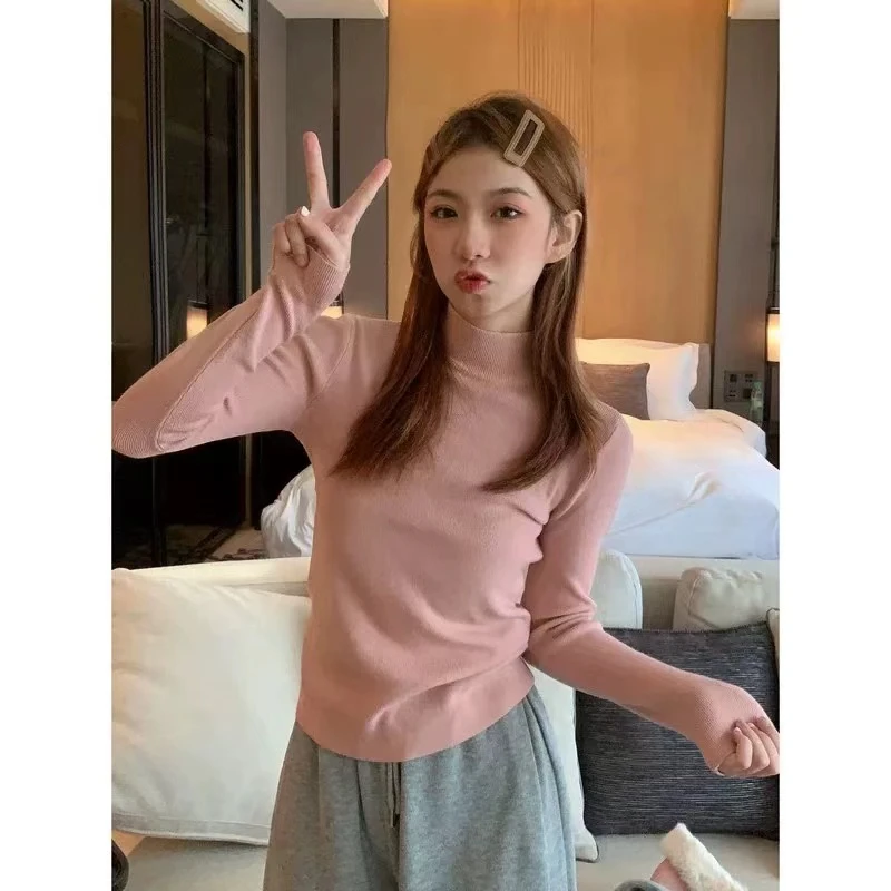 Eolfi美美服装店 半高领简约纯色一条线显瘦打底衫