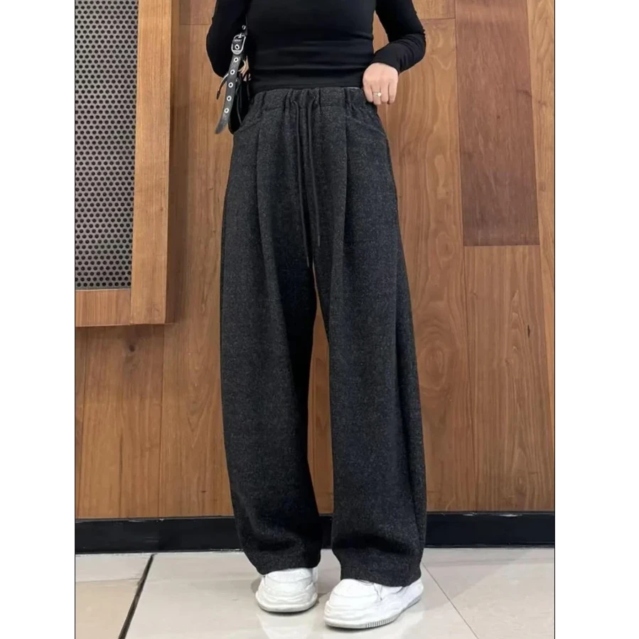 日韩系云朵绒阔腿裤女冬季加绒加厚高腰松弛显瘦休闲弯刀裤GG