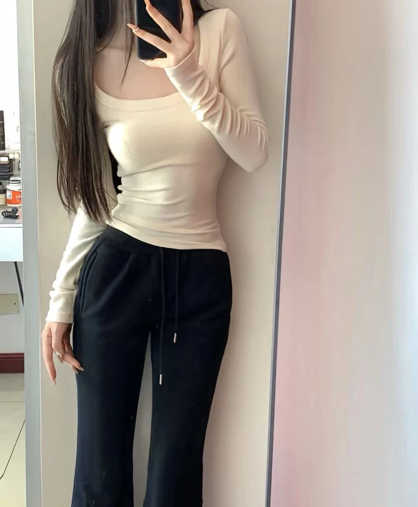 2024秋冬【薄绒】韩版圆领百搭新款设计感时尚显瘦修身T恤打底衫