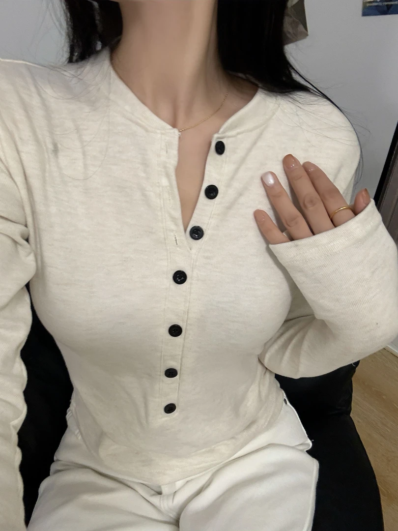 美式辣妹心机半开领长袖T恤女ins修身纯欲上衣秋冬加绒内搭打底衫