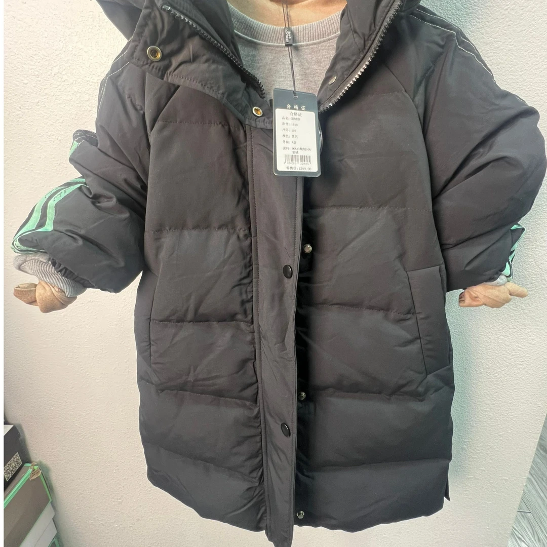 儿童羽绒服中长款时尚连帽红色保暖冬季加厚洋气带帽加厚百搭防风