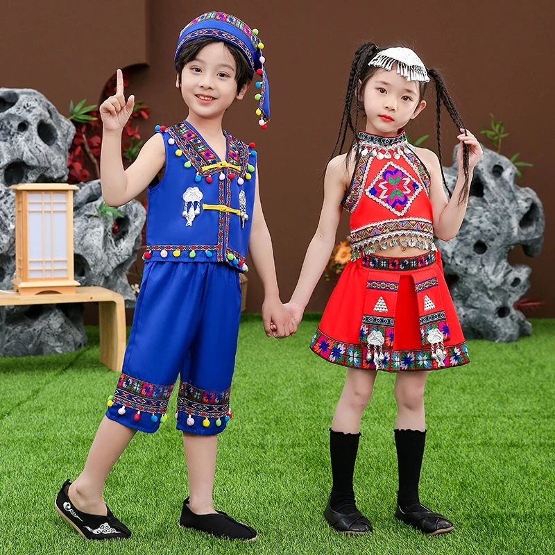 新款十一儿童少数民族苗族演出服装男女童彝族哈尼族舞蹈表演服饰