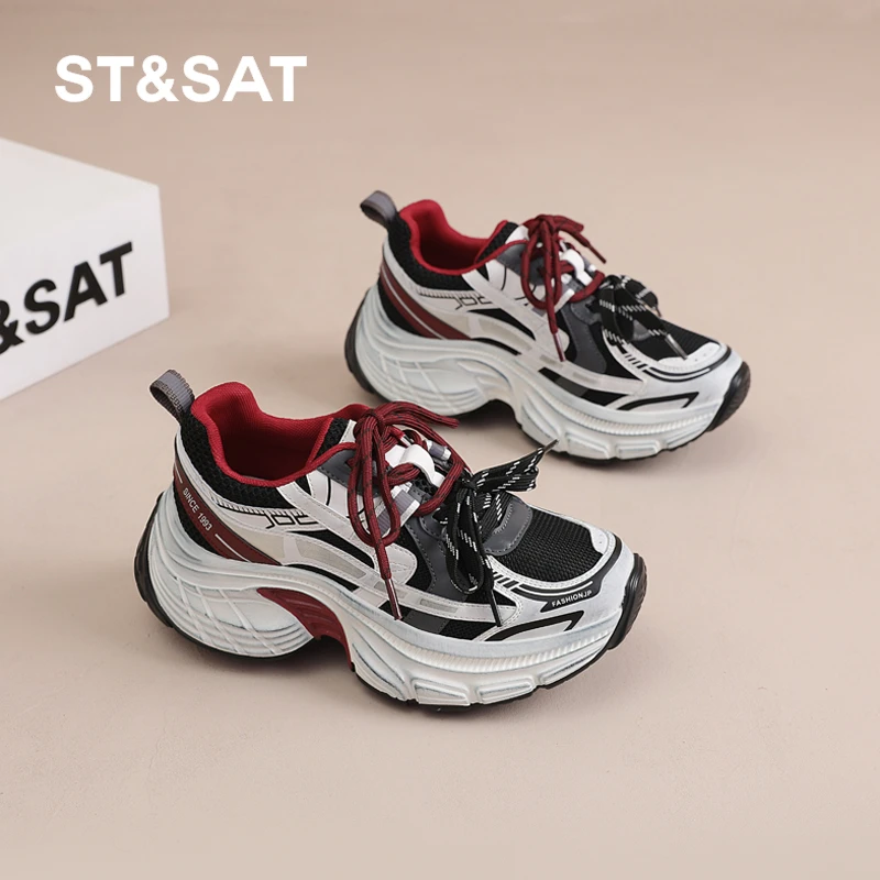 St&Sat/星期六网红潮流老爹鞋女2025春季厚底增高6公分跑步运动鞋