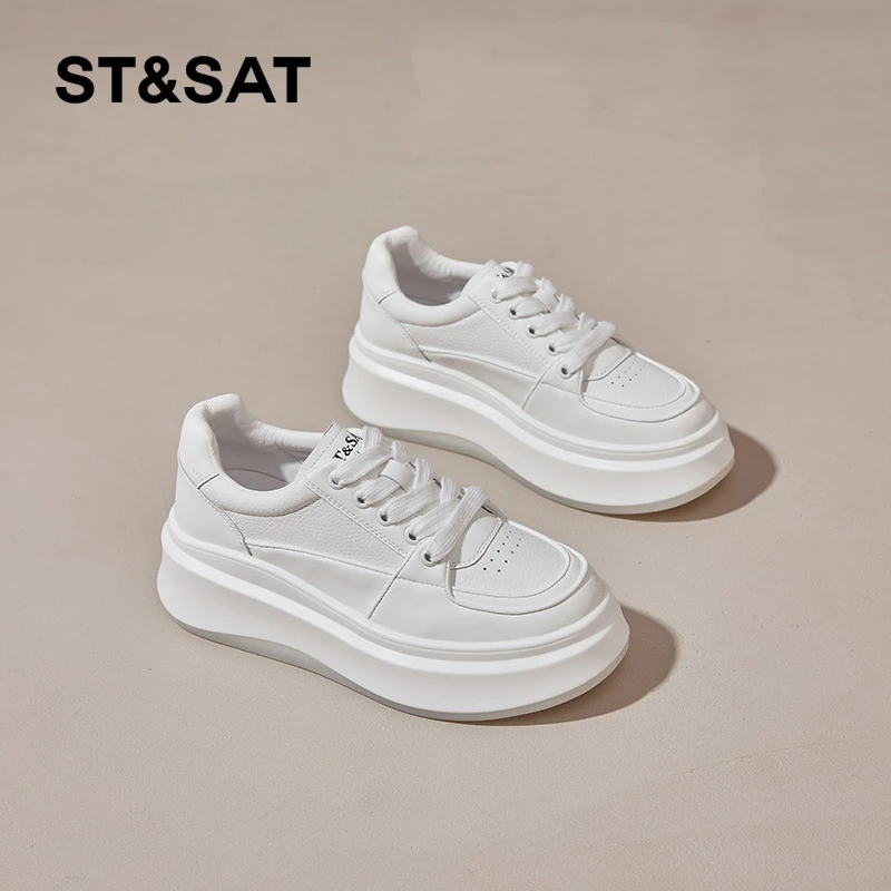 星期六小白鞋女百搭休闲鞋2025秋季新款小个子6CM时尚厚底增高鞋