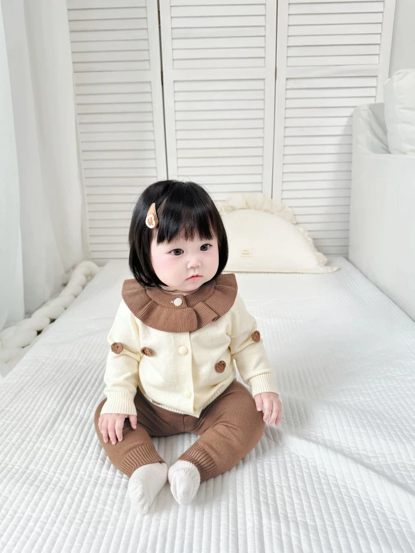 女童装荷叶领毛衣针织衫可爱爱心宝宝套装婴儿衣服洋气上衣