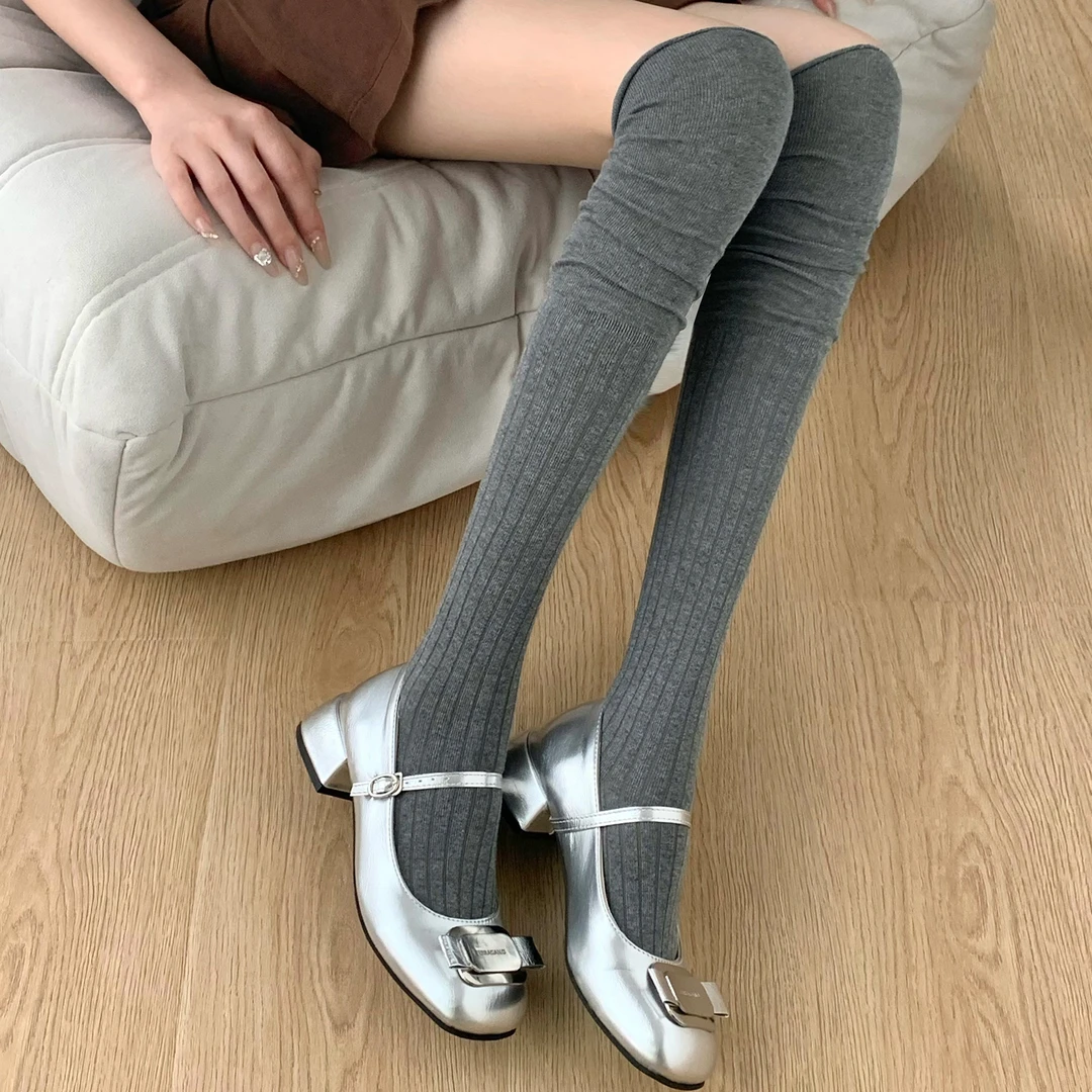 灰色长筒袜子女秋冬季过膝堆堆袜长筒长腿袜显瘦jk加长空调护膝袜
